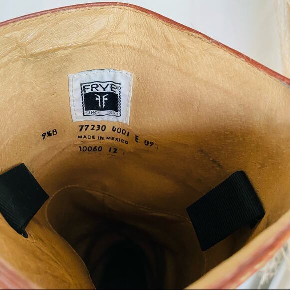 FRYE Cognac Brown Leather Jane Chunky Heel Riding Boots Knee High Tall Shoes 9.5 - Picture 8 of 12